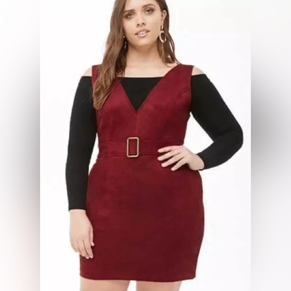 Forever 21 Burgundy Suede Overall Jumper Dress Plus Size - Picture 1 of 3